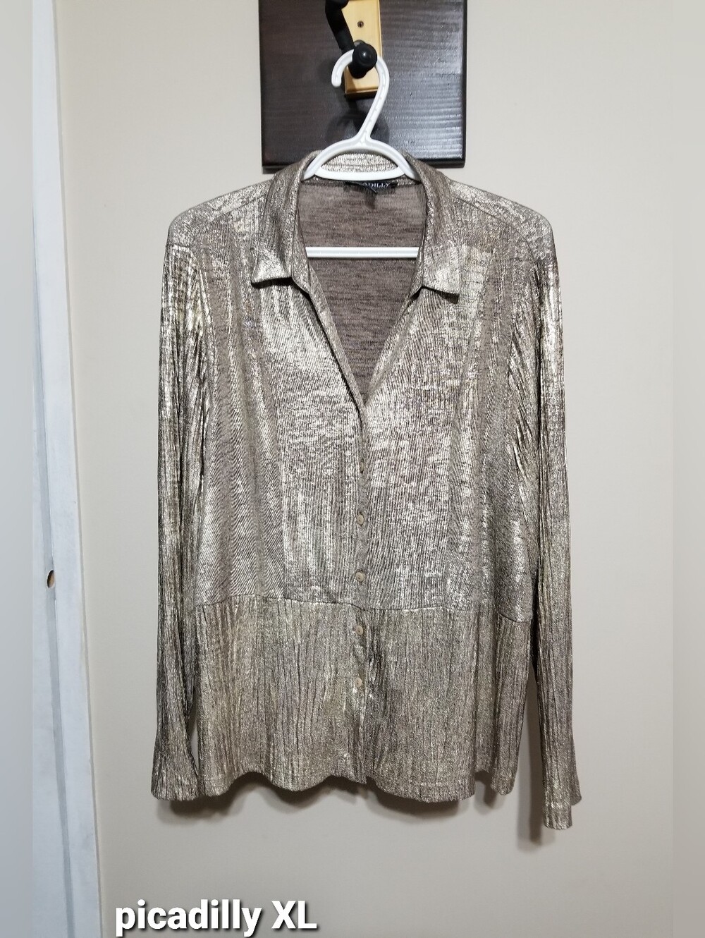 Picadilly Blouse XL Metallic Gold Long Sleeved Nwotags